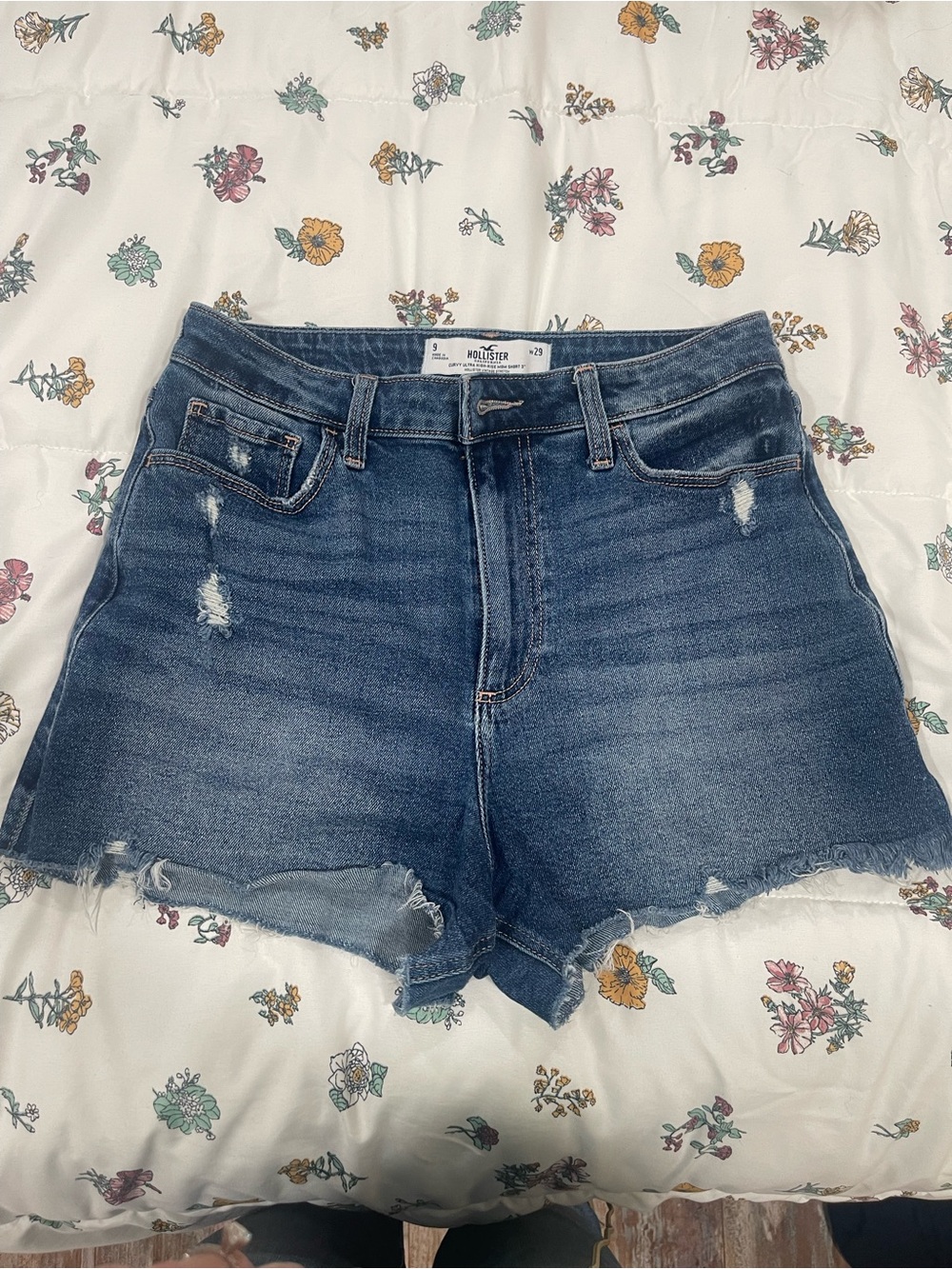 Hollister Mid-Rise Distressed Denim Shorts - Blue